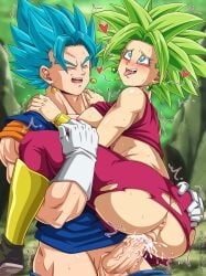 ass blue_eyes blue_hair dragon_ball dragon_ball_super green_eyes green_hair kefla large_breasts legendary_super_saiyan sano-br super_saiyan super_saiyan_2 super_saiyan_blue vaginal_penetration vegito