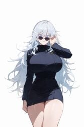 ai_generated clothed colored_eyelashes genderswap_(mtf) glasses jujutsu_kaisen looking_at_viewer maid maid_uniform male_to_female rule_63 satoru_gojo sissification thick_ass thick_thighs thighs white_eyelashes white_hair