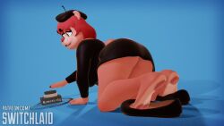 3d anthro ass beret dress feet flats foot_fetish furry hat red_hair sherry_bear_(blarf022) shoes soles switchlaid upskirt wardrobe_malfunction