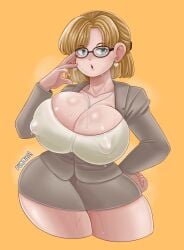 1girls big_breasts black_glasses blonde_hair blue_eyes breasts capcom cleavage clothing dead_rising ear_piercing earrings erect_nipples eyewear female female_only glasses hair hand_on_hip hips huge_breasts jessica_mccarney nipple_bulge office_clothing office_lady pummies short_hair solo solo_female steam steamy sweat sweatdrop sweaty_breasts thick_thighs thighs wide_hips