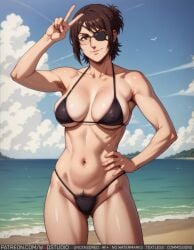 1girls abs ai-created ai_generated armpit_hair armpits attack_on_titan beach bikini bird black_bikini black_swimsuit blue_sky breasts brown_eyes brown_hair clavicle cleavage closed_mouth clothing cloud cloudy_sky cowboy_shot day excessive_pubic_hair eye_patch eyepatch eyewear female female_only female_pubic_hair glasses hairy_pussy hand_on_hip hange_zoe hanji_zoe horizon large_breasts light-skinned_female looking_at_viewer mappa micro_bikini muscle muscular_female navel obliques ocean outdoors pubic_hair pubic_hair_peek sand shingeki_no_kyojin shiny shiny_skin short_hair skindentation sky smile solo standing stomach sunglasses swimsuit thighs tied_hair v water wodstudio