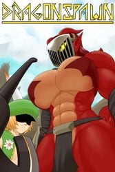 1boy 1girls abby_(redboard) abs big_breasts dragon dragon_girl female geo_(redboard) helmet muscular_female redboard