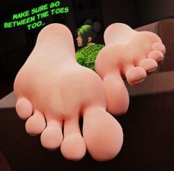 billie_eilish billie_eilish_(fortnite) feet feet_focus foot_fetish fortnite green_hair instructions mrgtsfloop soles spread toenails toes