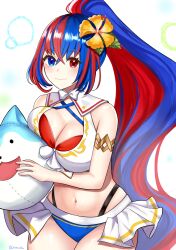 1girls absurdres alear_(female)_(fire_emblem) alear_(female)_(seaside_dragon)_(fire_emblem) alear_(fire_emblem) alternate_costume alternate_hairstyle armlet bare_shoulders bikini blue_bikini blue_eyes blue_hair blue_swimsuit breast_press breasts cleavage cowboy_shot female female female_only fire_emblem fire_emblem_engage fire_emblem_heroes highres large_breasts long_hair looking_at_viewer multicolored_hair navel nintendo official_alternate_costume official_alternate_hairstyle otokajife ponytail red_bikini red_eyes red_hair red_swimsuit smile sommie_(fire_emblem) standing stomach streaked_hair swimsuit very_long_hair white_background white_bikini white_swimsuit