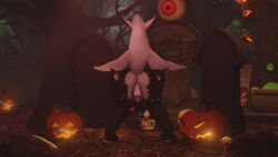 3d anthro ass bent_over blender_(artwork) cheeky digital_media_(artwork) felid feline fish fluffyfluff257 genitals halloween hi_res holidays humanoid humanoid_genitalia humanoid_penis hybrid jack-o'-lantern kemono male mammal marine penis shark sharktail solo spread_butt spreading