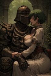 abs ai_generated athletic_female big_ass big_breasts cleavage dark_hair dress fit_female giant_male huge_ass huge_breasts huge_male jujutsu_kaisen married_couple medieval_armour medieval_clothing muscular_male princess romantic scars serratus serratus_anterior short_hair_female sitting_on_lap sitting_on_person size_difference tomboy wholesome zenin_maki