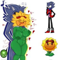 breasts breasts_out female female_penetrated green_body green_pussy juniorjr male male_penetrating orgasm orgasm_face penetration plant_girl plants_vs_zombies plants_vs_zombies:_heroes pussy pvz sex_from_behind solar_flare_(pvz) sonic_(series) standing_sex sunflower_(pvz) text uterus yellow_hair
