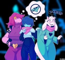 !? 2boys anthro artist_name big_breasts blue_skin bodysuit boner boner_in_pants bulge bulge_through_clothing clothed clothed_female clothed_male deltarune dialogue dubious_consent edit embarrassed english_text erection_under_clothes erection_under_clothing exposed exposed_ass female female_anthro femboy furry horns humor inkplasm kris_(deltarune) lifting_clothing lifting_skirt male male_anthro male_human monster_girl no_panties no_underwear pervert ralsei scalie scalie_female scalie_humanoid shocked shocked_expression signature skirt_lift snout susie_(deltarune) third-party_edit thought_bubble undertale_(series) welwraith