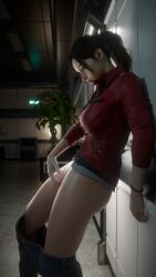 1girls 3d 3d_(artwork) 4k brown_hair claire_redfield female female_focus female_masturbation female_only fingering highres lewdtsuyu light-skinned_female light_skin masturbation pants_down partially_clothed ponytail resident_evil resident_evil_2 solo steamy_breath