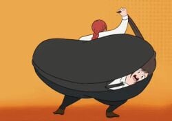 animated big_ass chainsaw_man femdom higashiyama_kobeni huge_breasts hyper_ass inanimate_transformation kobeni_higashiyama lilacnightmare makima_(chainsaw_man) makima_fart_inflation object_transformation stretching transformation yuri