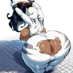 ai_generated ass ass_focus big_ass big_breasts big_butt brax_(artist) chained chains dark_skin marvel marvel_comics mask pierced_nipples piercing shortstack thick_thighs trap_(disambiguation) trapped ultimate_spider-man white_tiger_(marvel)
