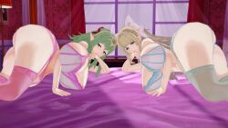 2girls 3d arisat arm_support ass bangs bare_arms bare_thighs bed bedroom bedroom_eyes blonde_hair blue_bra blue_eyes blue_panties bra breasts charlotte_(fire_emblem) cleavage come_hither curvy female female_only fire_emblem fire_emblem_awakening fire_emblem_fates gigantic_breasts green_eyes green_hair hourglass_figure huge_ass huge_breasts imminent_sex indoors inviting inviting_to_sex lingerie long_hair looking_at_viewer multiple_girls nintendo on_bed pink_bra pink_panties pointy_ears ponytail seductive sideboob story_at_source take_your_pick thick_thighs thighhighs thighs tiki_(adult)_(fire_emblem) tiki_(fire_emblem) underwear very_long_hair voluptuous wide_hips window yellow_hair