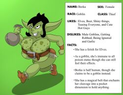 borka borka_(cartoonfan402) busty cartoonfan402 freckles goblin goblin_female huge_breasts oc oc_sheet shortstack