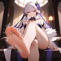 1girls ai_generated bliush breasts feet fire_emblem fire_emblem:_three_houses foot_fetish large_breasts lysithea_von_ordelia navel nintendo nipples pink_eyes pov pov_eye_contact pussy snowy_yukino soles thighs time_skip toe_ring toes uncensored white_hair