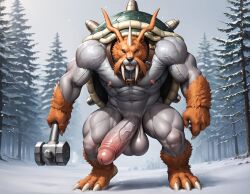 1boy abs ai_generated anthro balls bara big_balls big_muscles big_nipples big_pecs big_penis booster_rex daddy digimon digimon_(species) dilf erection gay grey_body horn huge_balls huge_cock huge_muscles huge_nipples huge_pecs hunk male male_only multicolored_body muscular muscular_anthro muscular_male navel nipples nude orange_body pecs penis solo spiked_shell tusks walrus zudomon