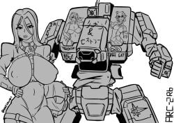 2021 archer_(battlemech) battlemech battletech big_breasts buttpants cameltoe clothed_female female_only inkeranon inktober_2021 insignia mech mechwarrior monochrome nipple_bulge signature sketch star_league tagme white_background