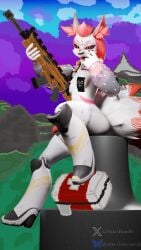3d_(artwork) band-aid clothing cloud epic_games female fortnite gun happy jewelry kimiko_five-tails looking_at_viewer lothing mixed_media multi_tail nails outside pasties red_hair smile solo stikcs watermark white_body white_fur