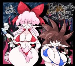bigger_female gigantic_breasts hairy hairy_pussy huge_areolae huge_breasts huge_thighs hyper_pubes pink_hair rogywantscoffee smaller_male spiky_hair swimsuit swimwear thick thick_thighs thighs