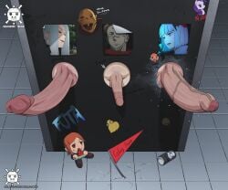 1boy 2futas erection futanari gigantic_penis hashimiro_takahi huge_cock jujutsu_kaisen male mei_mei_(jujutsu_kaisen) penis penis_size_difference uraume