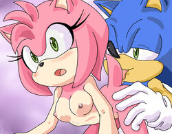 amy_rose anthro blue_hair blush breasts female green_eyes hair hedgehog licking male nipples nude open_mouth randomguy999 sega sex sonic_(series) sonic_the_hedgehog tongue