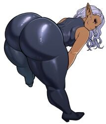 1girls ass big_ass breasts curvy dark-skinned_female dark_elf dark_skin elf elf-san_wa_yaserarenai female female_focus grey_hair huge_ass humanoid kuroeda large_ass leaning_forward long_hair looking_back pointy_ears ponytail red_eyes solo solo_female solo_focus synecdoche thick_thighs thighs top-down_bottom-up white_hair wide_hips