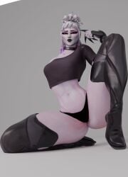 3d 3d_(artwork) boozeshroom chin_piercing choker clothed clothed_female clothing dusk_(fortnite) female female_focus female_only fortnite fully_clothed fully_clothed_female kissy_face kissy_lips long_hair looking_at_viewer multicolored_hair panties pointing pointing_at_self ponytail purple_highlights pussy pussy_lips red_eyes skimpy skimpy_clothes skimpy_outfit solo solo_female solo_focus thigh_boots unfinished vampire vampire_girl white_hair white_hair_female