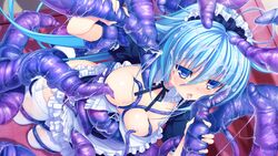 16:9 applique_(company) asami_asami azurite blue_eyes blue_hair blush breasts female game_cg long_hair maid pussy re:birth_colony tentacle thighhighs