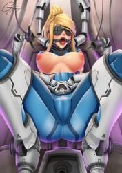 1girls blindfold blindfolded blonde_hair blue_clothing blue_eyes bodysuit bondage bound cameltoe exposed_breasts female female_only femsub fully_clothed gag gagged guaky latex latex_bodysuit mascara mechanical_arm mechanical_fixation metroid open_mouth open_mouth_gag orgasm_factory ring_gag samus_aran shiny_clothes stationary_restraints steel_bondage tight_clothing torn_clothes zero_suit zero_suit_samus