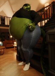 2024 3d_(artwork) anthro argonian ass belly bethesda_game_studios big_belly big_breasts big_butt blush bottomwear breasts claws clothing coolmaster98 corona_(beer) deeja denim denim_bottomwear denim_clothing digital_media_(artwork) female finger_claws footwear hand_on_face hi_res horn huge_belly huge_breasts jeans microsoft midriff navel obese obese_female overweight overweight_female pants scalie sharp_teeth shoes skyrim solo sweater tail teeth the_elder_scrolls thick_thighs topwear white_clothing white_footwear white_shoes