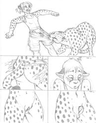 1girls 2boys anthro blush breasts erection feline female ftm_transformation fur furry gender_transformation human leopard male medium_breasts nude paws penis pussy ripping sabretoothed_ermine safari small_penis transformation