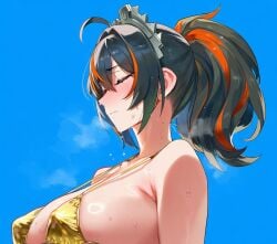 1girls ai_generated bikini female female_focus female_only golden_bikini hoyoverse light-skinned_female light_skin mihoyo mihoyo_technology_(shanghai)_co._ltd. new_eridu_public_security solo solo_female solo_focus zenless_zone_zero zhu_yuan