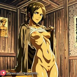 armpits ass attack attack_on_titan big_breasts breasts eating exoticbat female hairy_pussy hard_on lesbian_sex licking licking_pussy male mikasa_ackerman multiple_girls naked naked_female nude nude_female penetration pussy sex shingeki_no_kyojin tongue ymir_(shingeki_no_kyojin) yuri yuri yuri