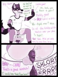 2021 anthro anus artist_name ass balls black_border blush border bottomless cellphone cheek_tuft claws clothed clothing color_coded_text dated dialogue duo electronics ellipsis english_text facial_tuft fart fart_cloud feces feces_in_toilet finger_claws flaccid fur genitals green_text hair hi_res holding_cellphone holding_object holding_phone holding_smartphone inner_ear_fluff looking_at_cellphone looking_at_object looking_at_phone male mammal markings monochrome narrowed_eyes offscreen_character oversheep penis perineum phone pooping_in_toilet procyonid profanity pubes purple_text raccoon scat scatplay sharp_teeth shirt simple_background sitting sitting_on_toilet smartphone smile sound_effects striped_markings striped_tail stripes tail tail_markings teeth text tilde_after_text toilet toilet_pov toilet_use topwear tuft white_background x-ray_view