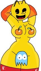 big_breasts censored funny_censor genderswap_(mtf) ghost gloves heels inky_(pac-man) joke_art low_res lowres oranges pac-man pac-man_(series) pac-man_eyes rule_63 thick_thighs thunder_thighs what
