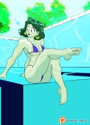 1girls barefoot bubble cleavage drtoxic female girl heavenly_ass original pose solo swimsuit underwater