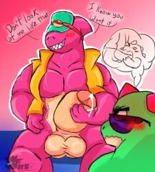 2boys bara brawl_stars buzz_(brawl_stars) cum dick doug_(brawl_stars) hotdog muscular muscular_male penis supercell