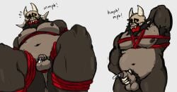 anthro bondage fat fat_man fatman fur furry furry_only gagged male male_only masturbation papa_titan_(the_owl_house) red_rope rope skull skull_head skull_mask tied yaoi