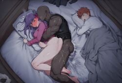 1girls 2boys absurd_res ai_generated aroused asleep ass ass_ripple ass_squish bald balls_deep barefoot bed bedroom black_tank_top blush bubble_butt cheating cheating_girlfriend child_bearing_hips cuckold cuckolding curvy dark-skinned_male dark_skin drooling emiya_shirou faceless_male fate/stay_night fate_(series) female_orgasm from_above gripping_pillow hair_ornament hair_ribbon hazakura151 heavy_breathing hugging_from_behind indoors interracial large_ass laying_on_side light-skinned_female light-skinned_male light_skin looking_back matou_sakura motion_blur motion_lines muscular_male netorare night on_bed open_mouth orange_hair pajamas penetration pleasure_face purple_eyes purple_hair saliva sex sex_from_behind sleeping snoring steam stomach_bulge sweat sweatdrop sweating tank_top thick thrusting trembling twitching unconscious unworn_panties