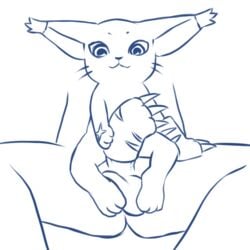 ambiguous_gender animated aogami digimon feline gatomon handjob human male masturbation penis