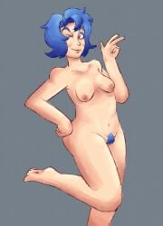 1girls blue_hair bush completely_nude emily_(stardew_valley) naked_female peace_sign piresu posing pubic_hair self_upload small_breasts smile stardew_valley tagme wink