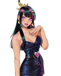 1girls black_hair blush breasts clothing dali_(fortnite) dress female fully_clothed gigis_lab long_hair smile wide_hips