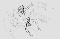1boy 2025 ambiguous_fluids artist_name artist_signature balls big_penis extinctyellow headwear headwear_only luigi male male_focus mario_(series) monochrome moustache nintendo nude_male penis veiny_penis wip work_in_progress