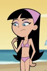 ai_generated bangs beach bikini black_hair blue_eyes female long_hair navel nickelodeon solo swimsuit the_fairly_oddparents
