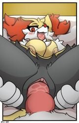 animal_genitalia anthro areola bodily_fluids braixen breasts canine_genitalia clitoris duo female generation_6_pokemon genitals hi_res interspecies looking_at_viewer lying male male/female nintendo on_back penetration pokemon pokemon_(species) pokephilia saliva sex vaginal_penetration vaginal_penetration velixx