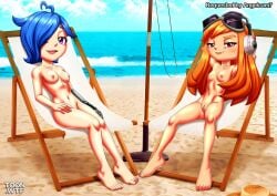 2girls barefoot bbmbbf beach blush breasts feet female female_only glitch_productions looking_at_viewer meggy_spletzer multiple_girls naked naked_female nipples nude nude_beach nude_female nudist open_mouth palcomix pussy smg4 tari_(smg4) teeth tongue toon.wtf