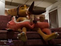 3_toes 3d_(artwork) 4_fingers 5_fingers anthro balls big_ears black_nose blender_(artwork) canid canine claws closed_eyes clothing countershading crossover digital_media_(artwork) disney english_text eyebrows feet fennec_fox fingers finnick_(zootopia) fluffy fluffy_tail fox fur furniture genitals gloves_(marking) group group_sex hand_on_belly hand_on_chin hat hat_only headgear headgear_only headwear headwear_only hi_res inside insomniac_games kissing kissing_on_lips lombax lying male male/male mammal markings masturbation mostly_nude nick_wilde nude on_back orange_body orange_fur penile penile_masturbation penis pink_penis rasterraccoon ratchet_(ratchet_and_clank) ratchet_and_clank red_fox red_sofa sex size_difference smile sofa sony_corporation sony_interactive_entertainment standing striped_body striped_fur stripes tail tan_body tan_fur text threesome toes trio true_fox watermark yellow_body yellow_fur zootopia