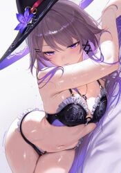 bikini honkai:_star_rail laying_down qiandaiyiyu small_breasts solo_female the_herta_(honkai:_star_rail) wet_skin witch_hat