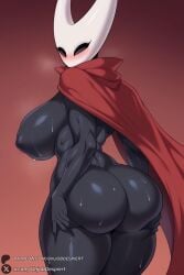 ai_generated anthro ass big_ass black_body black_eyes breasts cape claws empty_eyes female female_only genitals hollow_knight hornet_(hollow_knight) muscular muscular_female nipples nude pussy solo sweat thick_thighs unjobdespiert