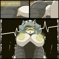 1boy 1girls areolae artist_name artist_website ass bending_over big_breasts big_penis blushing blushing_female breasts comic comic_page comic_panel cyn_(murder_drones) dialogue drooling female glitch_productions hips inserting insertion large_penis male murder_drones n_(murder_drones) nipples nude nude_female penetration penetration_from_behind penis penis_in_pussy pussy robot robot_boy robot_girl showing_ass silver_hair spanish_text straight tannicfer thighs wide_hips yellow_eyes