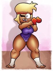 2d 2d_(artwork) 2d_artwork artist_name blonde_female blonde_hair blonde_hair_female breasts brown_body brown_skin brown_skinned_female carol_(ok_k.o.!_let's_be_heroes) curvy curvy_body curvy_female curvy_figure curvy_hips dark-skinned_female dark_skin gloves headband headgear headwear hips looking_at_viewer mature mature_female mature_woman medium_breasts milf ok_k.o.!_let's_be_heroes one_eye_closed preparing stretching sweat sweatdrop sweating sweating_female sweaty_body thick_legs thick_thighs thighs tooth_gap twitter_username vhrox2 wide_hips yoga
